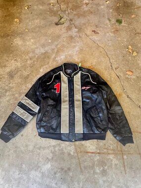 Vintage Diamond Plate Leather Racing Motorcycle Jacket